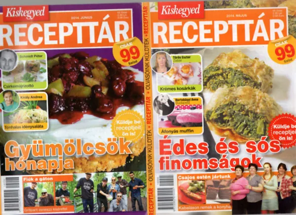 10 db Receptfüzet ( együtt ) Kiskegyed Recepttár 2014/5-6.,- Receptözön- 2013/11., 2014/3., 2014/5., - Küldd el a recepted ! -2014/9-10., Fakanál -62., Recepttár 1992/2., 4. Kedvezményes ár
