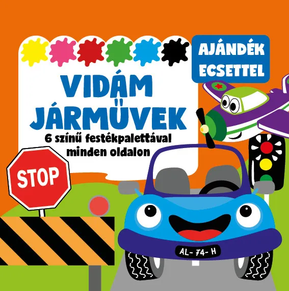 Vidám járművek - 6 színű festékpalettával minden oldalon - ajándék ecsettel Kedvezményes ár