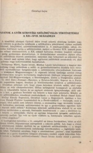 Adatok a Győr környéki szőlőművelés történetéhez a XII-XVII. században Különlenyomat Kiárusítás