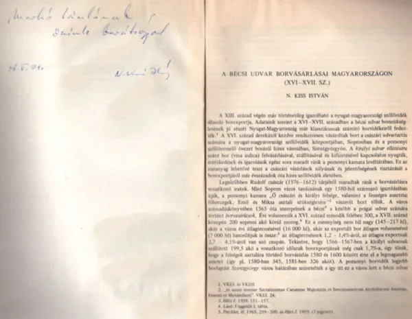 Bestseller A bécsi udvar borvásárlásai Magyarországon ( XVI-XVII. sz. ) dedikált - különlenyomat