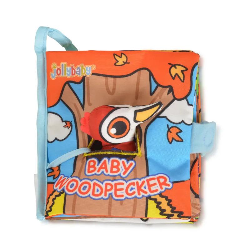 Jollybaby Textil bébijáték kiskönyv Montessori fakopáncs - Narancs Akció