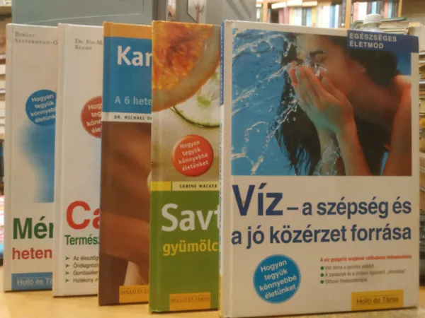 Legnépszerűbb 5 db Egészséges életmód: Candida: Természetes segítség a bélgombák ellen; Karcsú derék, feszes has; Méregtelenítés hetente egyszer; Savtalanítás gyümölcs- és zöldségböjttel; Víz - a szépség és a jó közérzet forrása