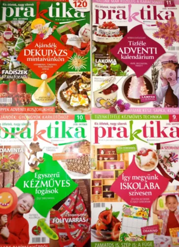 4 db. Praktika Diy Magazin - 2008.szept. - XII évf., 9. szám, 2008.okt. - XII évf., 10. szám, 2008.nov. - XII évf., 11. szám, 2008.dec. - XII évf., 12. szám (szabás-varrás-kötés-hobby-lakásdivat-kézimunka) Árcsökkenés