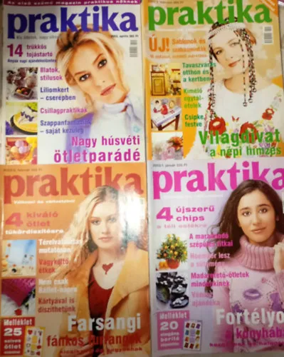 Nézd meg most 4 db. Praktika Magazin - 2003.jan. - 1. szám, 2003.febr. 2. szám, 2003.márc. 3. szám, 2003.ápr. 4. szám (szabás-varrás-kötés-hobby-lakásdivat-kézimunka)