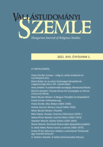 Újdonság Vallástudományi Szemle XVII: évfolyam 2021/2. szám