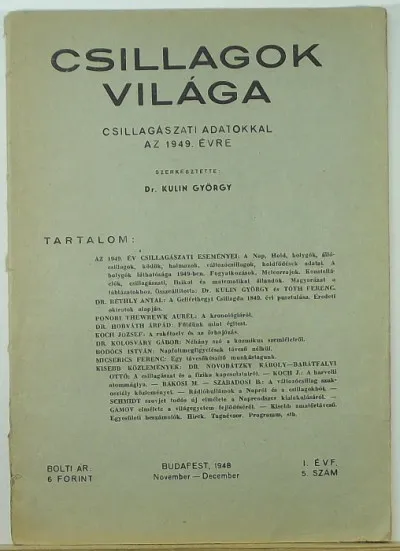 Kihagyhatatlan ajánlat Csillagok világa - 1948. I. évf. 5. szám - Csillagászati adatokkal az 1949. évre